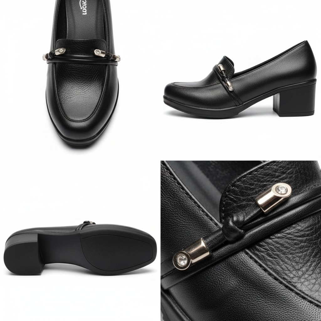 کفش اداری زنانه برند منگوله جنس رویه چرم صنعتی زیره پیو کفی طبی پاشنه دار فقط سایز۳۷+۳۸