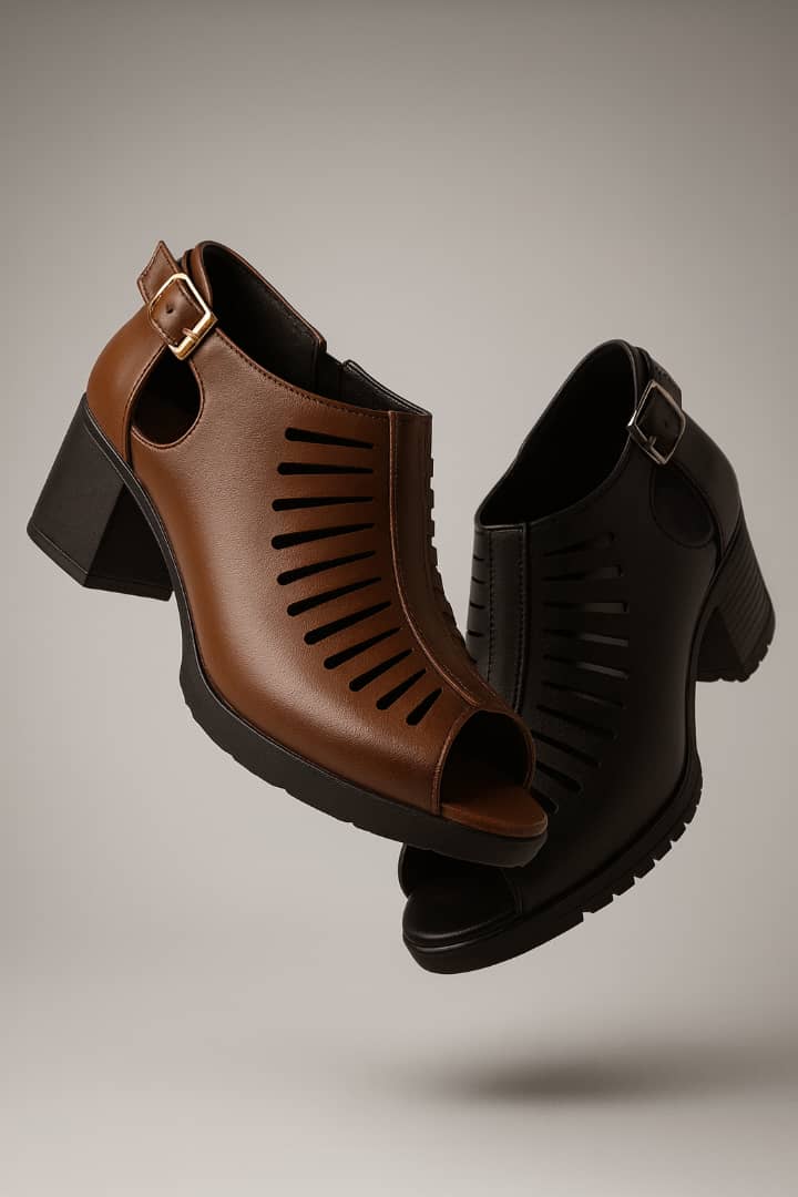 کفش تابستانه زنانه زیپ دار سگکی جنس رویه چرم صنعتی زیره پیو پاشنه دار فقط سایز۳۶و۳۷