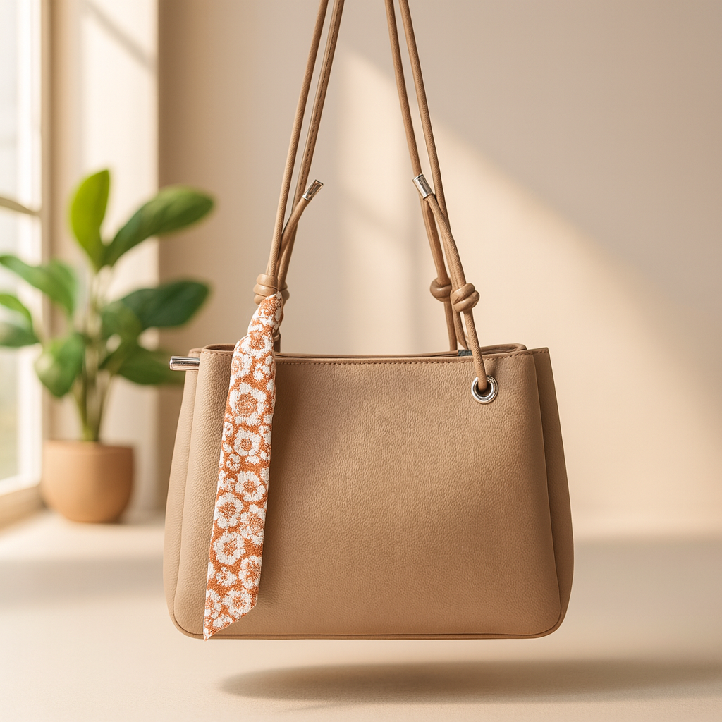 کیف شال دار کرمی سایز متوسط