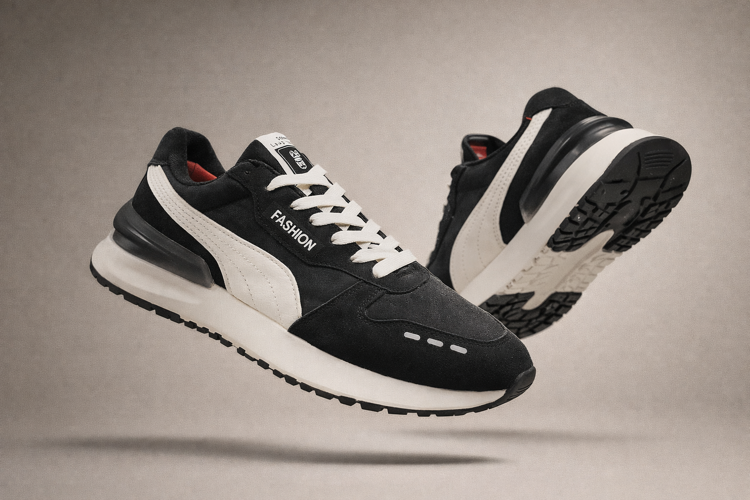 کتونی اسپرت مردانه برند اوستا جنس رویه پارچه ی ضد آب چتری جنس زیره پلی اورتال دردورنگ مشکی و سفید درسایز۴۲+۴۳+۴۴+۴۵